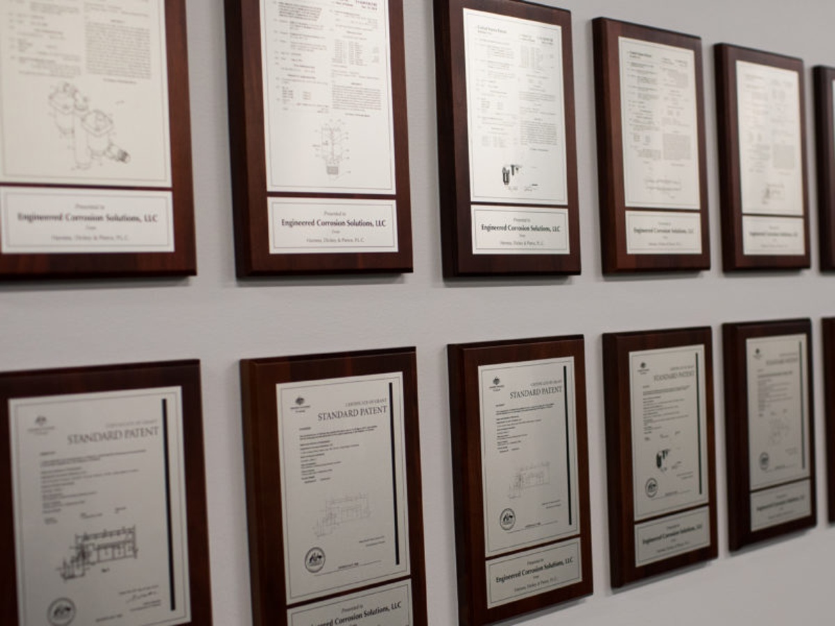 Wall filled with the ECS patents.