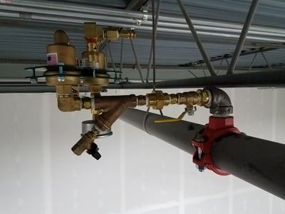 ECS PAV-W automatic air vent installed on fire sprinkler pipe